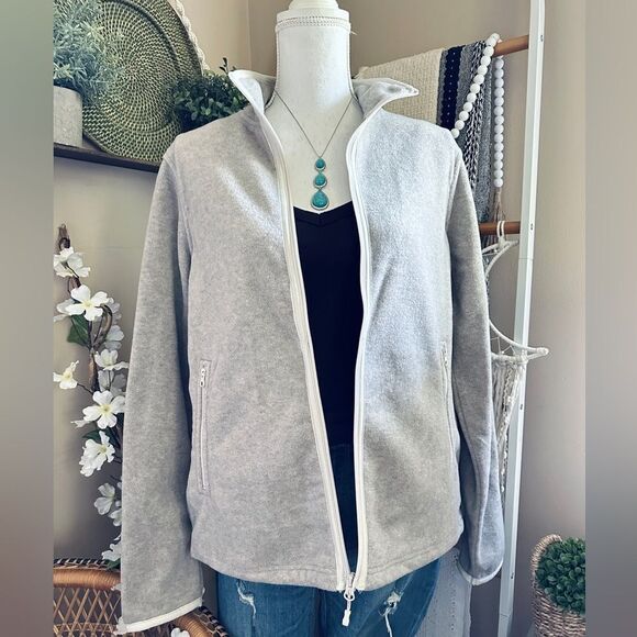 Natural Reflections Light Gray Fleece Zip Up Jacket - Picture 1 of 8